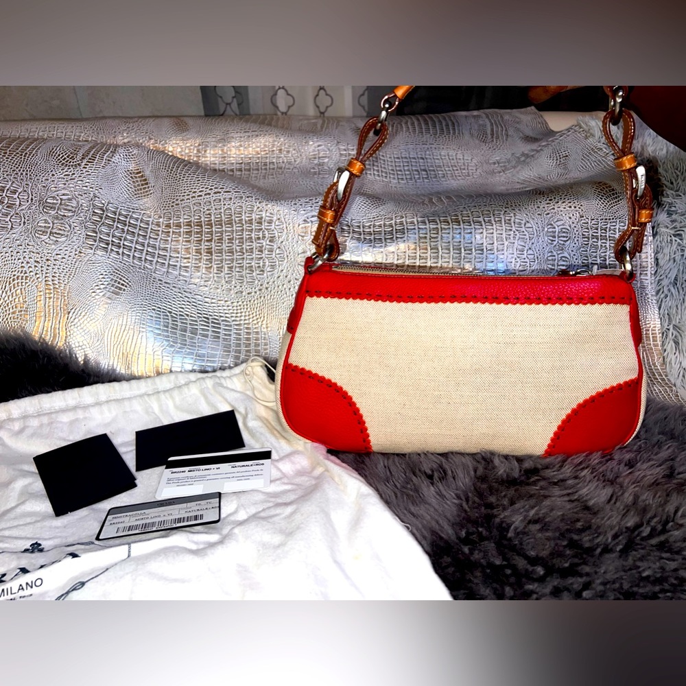 NWT Authentic vintage PRADA Semitracolla Misto Lino + VI handbag.